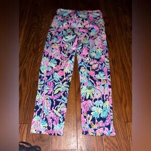 Lilly Pulitzer Pink and Blue Floral Leggings Vibrant Stretch Bottoms size small
